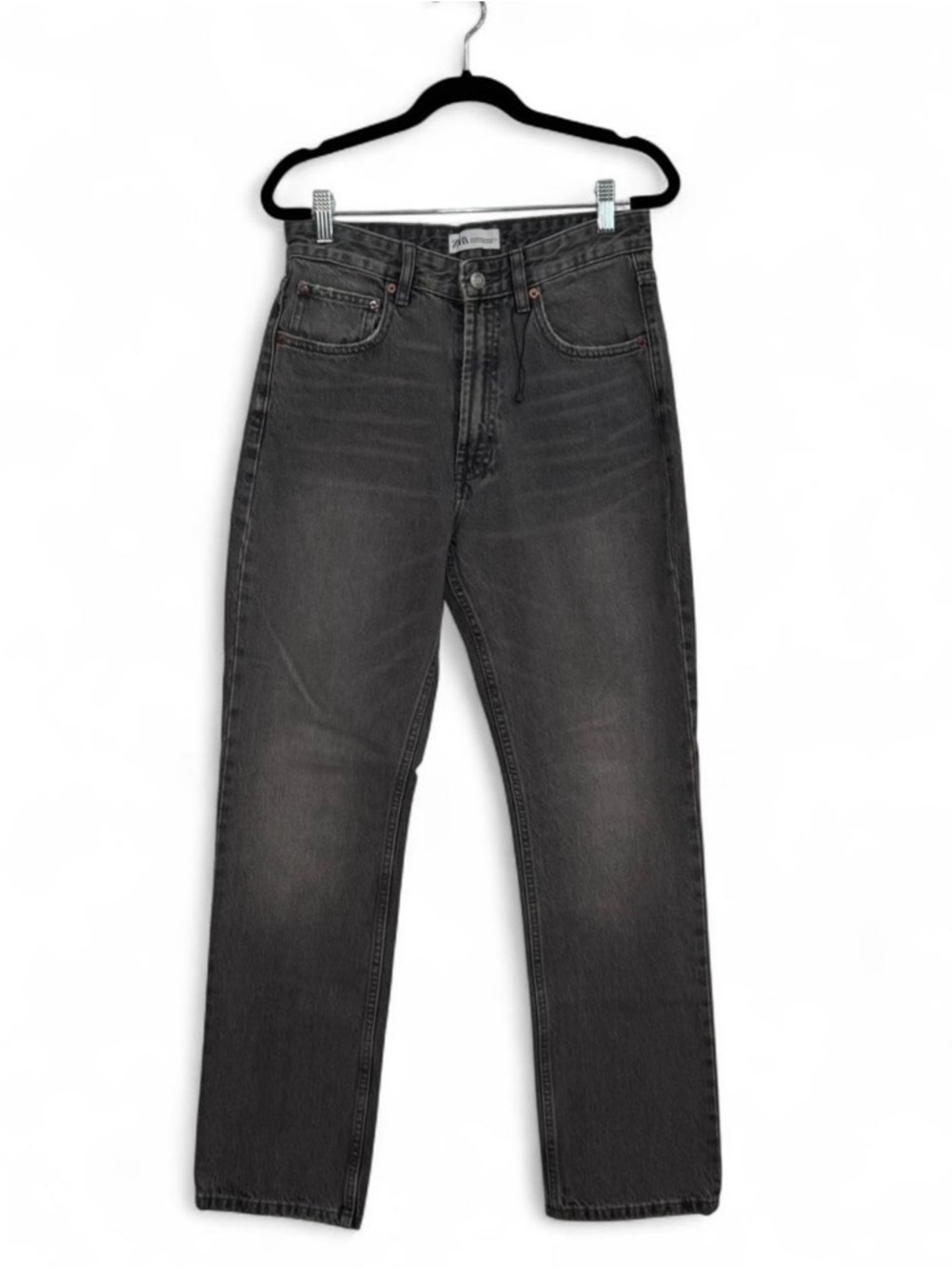 Zara High-Rise Straight Leg Jeans Dark Gray Size 28